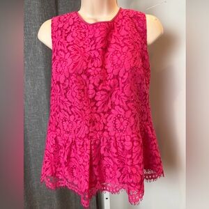 J.Crew Lace Peplum Women Size 8 Pink Lace Sleeveless Top Tank Lined New
